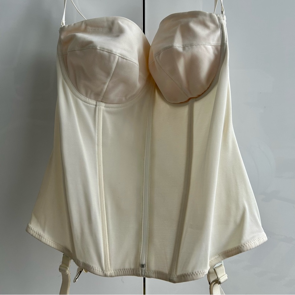 GRENIER Vintage Bridal Corset Merry Widow Bustier Zipper D36 White Ref# 6105